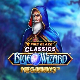 Fire Blaze Blue Wizard Megaways online game logo by Rarestone Gaming on slotorro.com